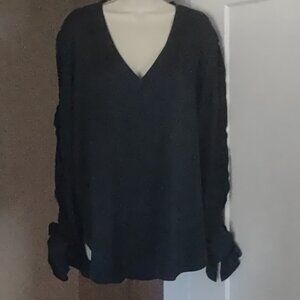 Treasure & Bond Navy Blue Flowing Long Sleeve Wrist Ties Women's Blouse - MEDIUM